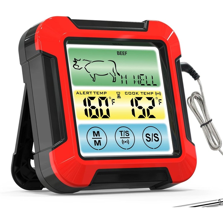 Termometru digital carne, ecran tactil, sonda impermeabila, timer, negru, 40 inch cablu