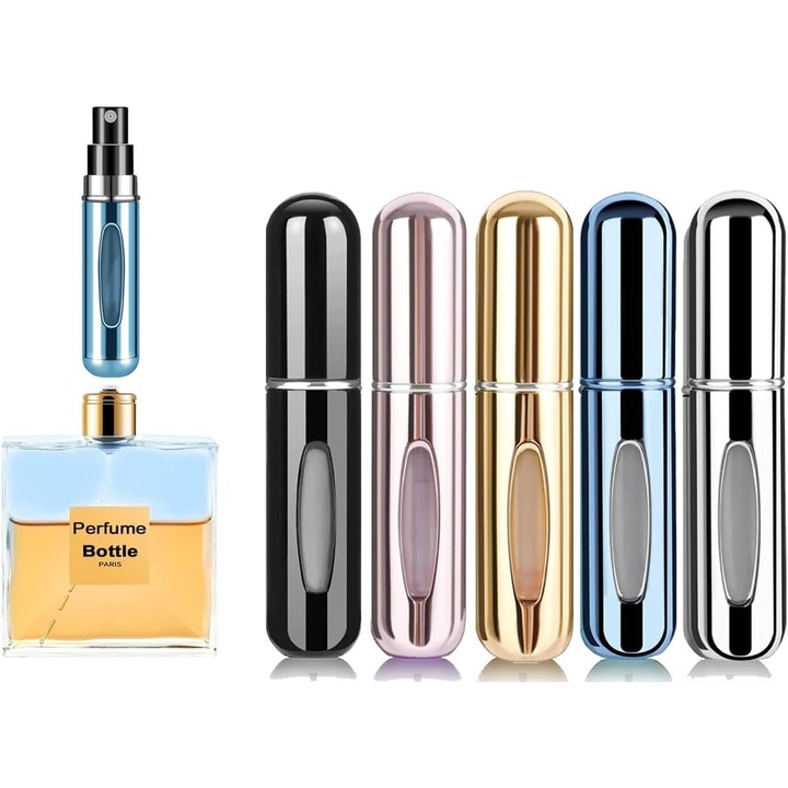 Set 5 sticle parfum, 5ml, portabile, 8x1.7cm, multicolor