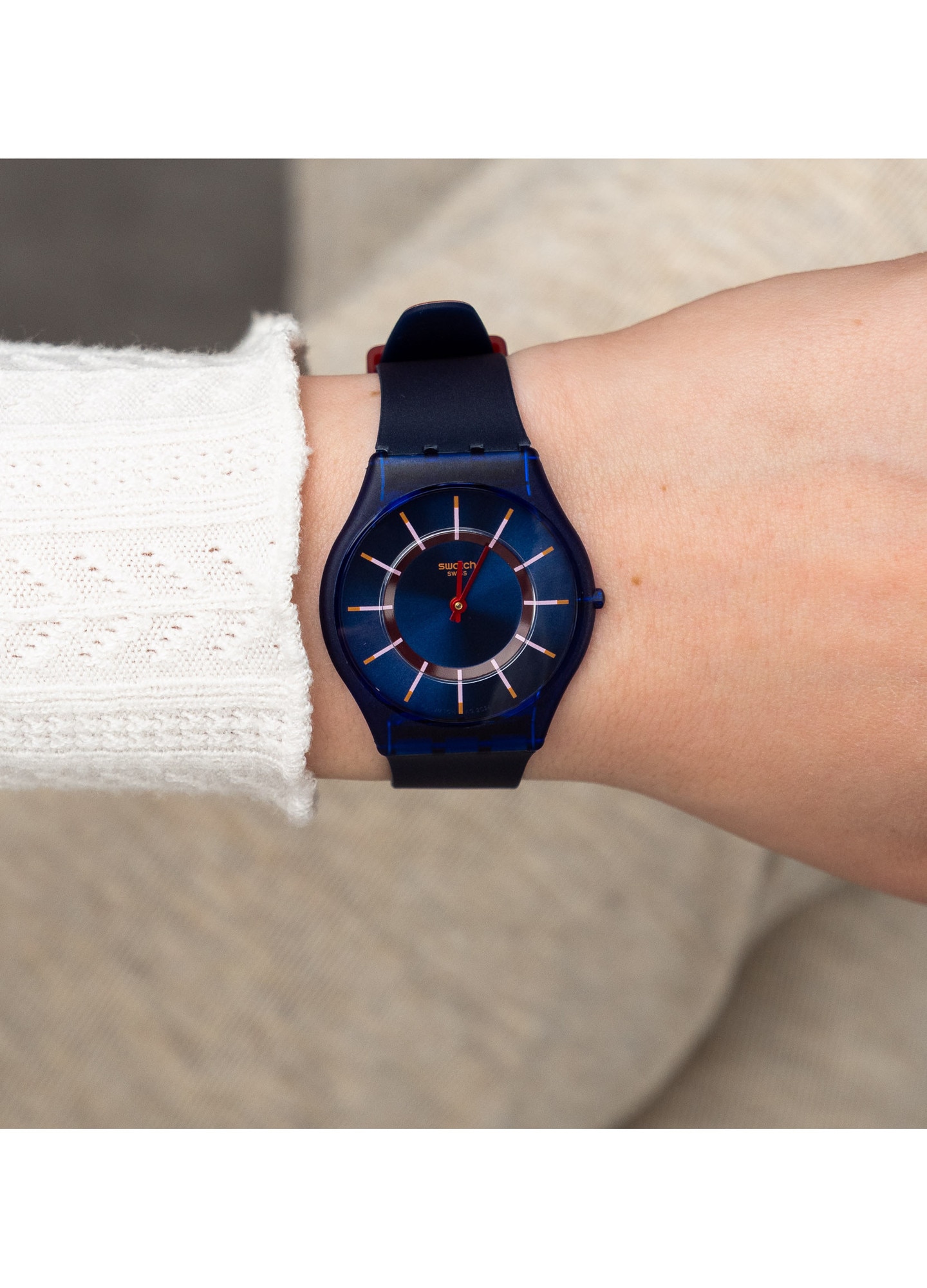 Ceas unisex Swatch Skin Very Jazzy Berry, quartz, albastru navy 