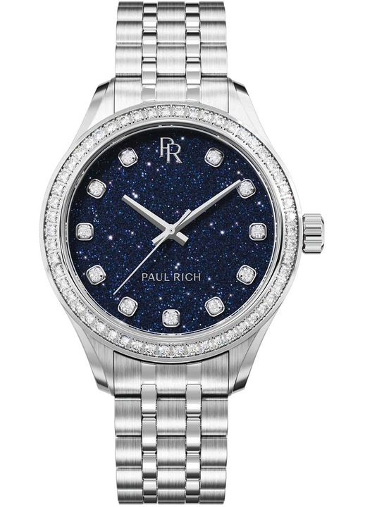 Ceas dama Paul Rich Crystelle, bratara argintie, carcasa argintie, cadran albastru navy, rezistent la apa 50m