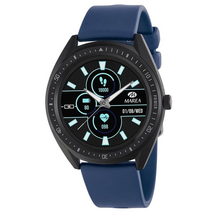 Marea B59003/2 okosóra, 45 mm, fekete/kék, fejlett funkciókkal, IP68 vízállóság