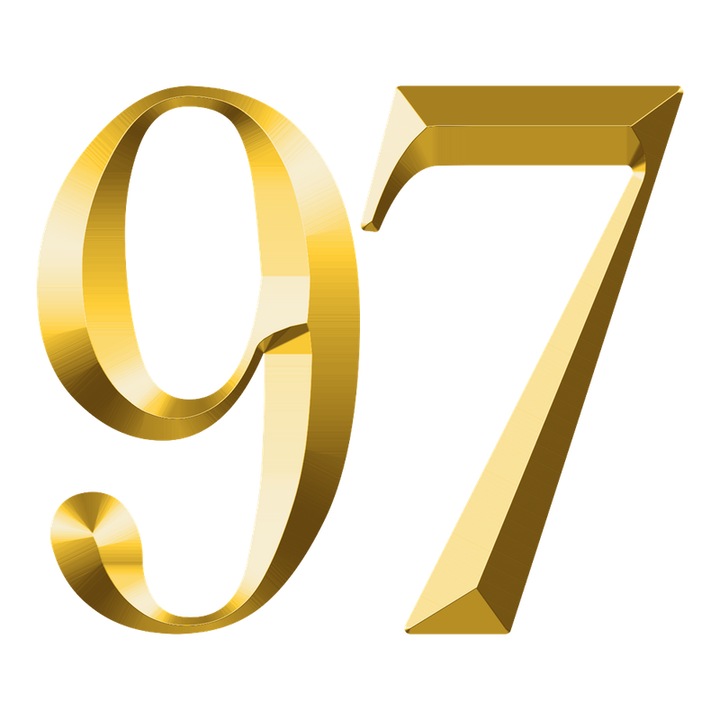 Numar cifra 97, Pentru casa, Efect 3D, Numere de usa, cutie postala, apartament, hotel, birou, camera, curte, cafenea, Autoadeziv, Cri-Flo, Culoare Auriu, Inaltime 8 cm