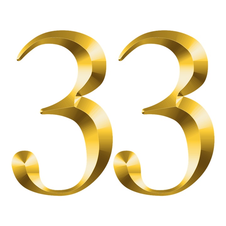 Numar cifra 33, Pentru casa, Efect 3D, Numere de usa, cutie postala, apartament, hotel, birou, camera, curte, cafenea, Autoadeziv, Cri-Flo, Culoare Auriu, Inaltime 8 cm