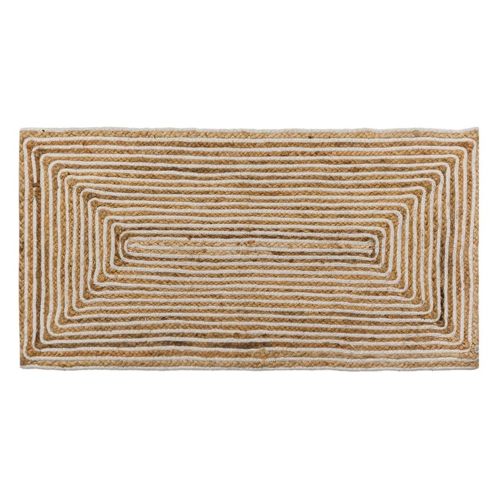 Правоъгълен бежов екрю килим от юта с линеен мотив 100x50 см