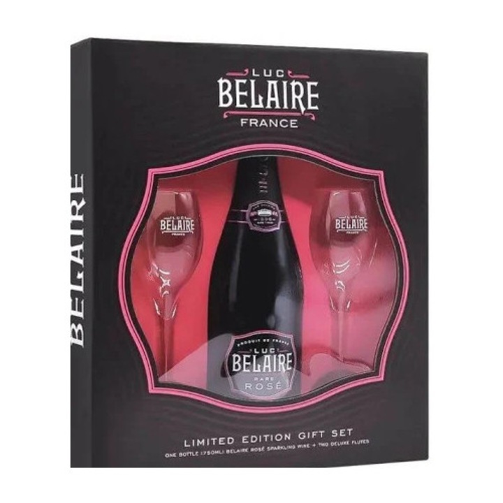 Vin spumant Luc Belaire Rare, Rose, 0.75l + 2 pahare