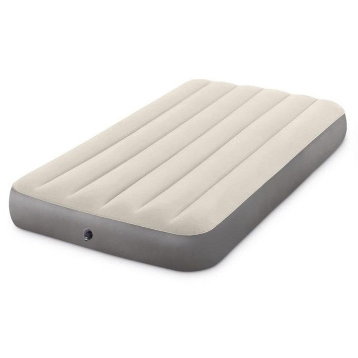 Set saltea dubla Intex Deluxe Full, 137x191x25cm, culoare gri, include pompa manuala