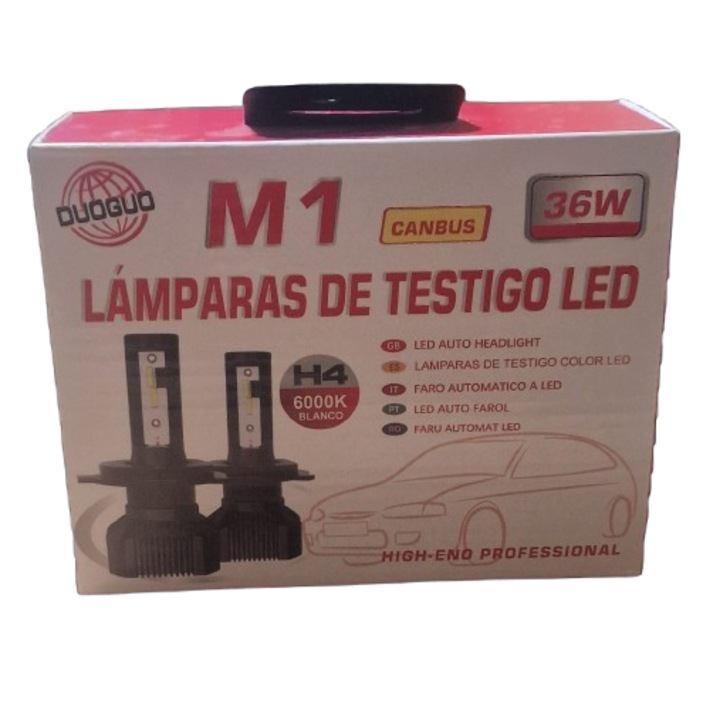 Set 2 becuri auto LED H4 Cob Chip, fara erori, 36W, lumina alb-rece, 12-24V, 6000K Blanco, 3000lm