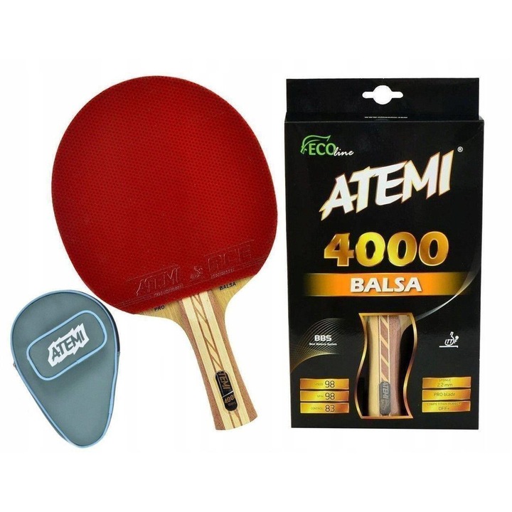 Racheta tenis Atemi 4000, set cu pokrowiec, 7 straturi, 2,2 mm, certificat ITTF