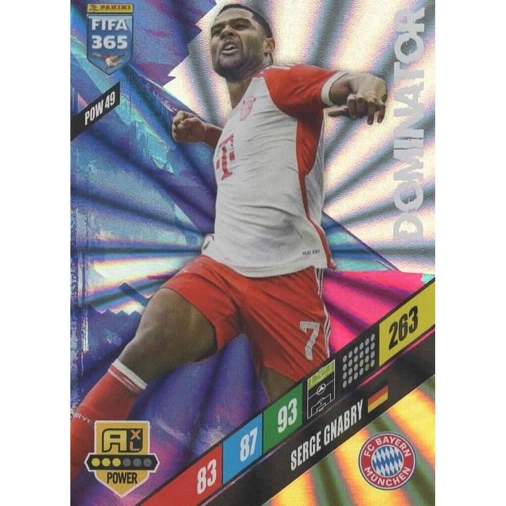 Карта Panini Adrenalyn XL 365 2024 POW49 Серж Гнабри, ФК Байерн Мюнхен, Сила, Доминатор