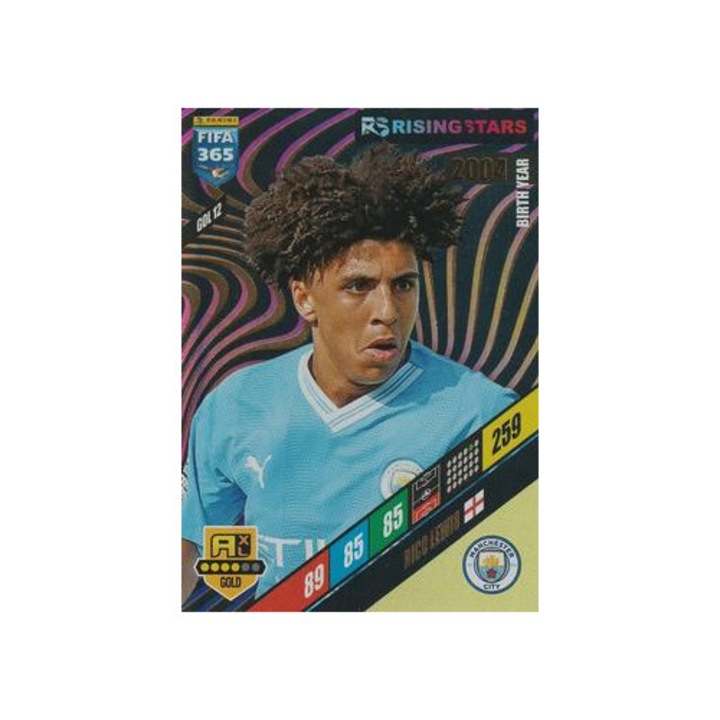 Cardonas Panini Adrenalyn XL 365 2024 GOL12 Rico Lewis, Manchester City, Arany, Rising Star