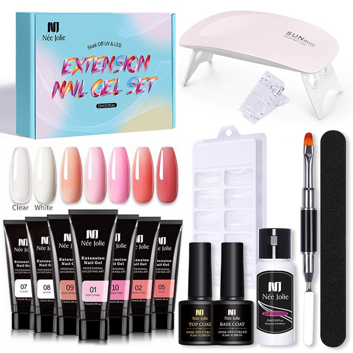 Set Manichiura cu Gel Structurat, Lampa uscare rapida, unghii false, argintiu glitter, Multicolor, 15Pcs, S4