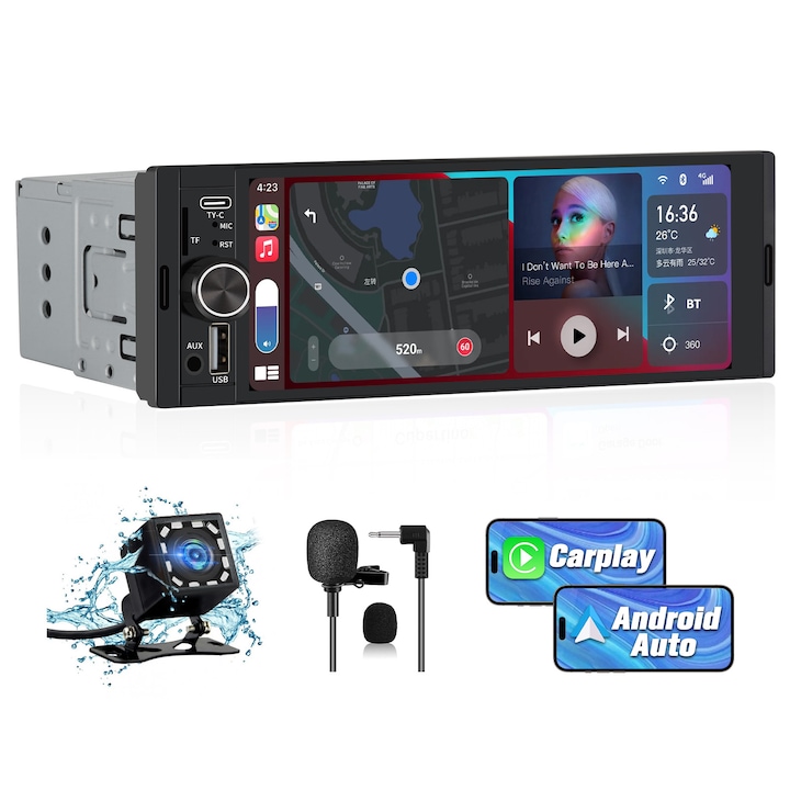 Univerzális 1 DIN Carplay Android Auto fejegység, AWESAFE, GPS navigáció, Bluetooth, Kormánykerék vezérlés, 6.36 hüvelykes érintőképernyő, FM rádió, USB interfész, SD interfész