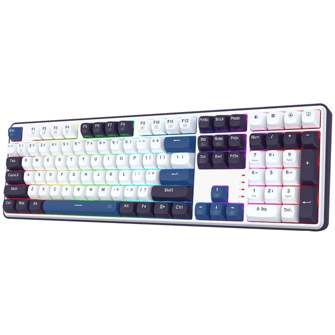 Tastatura gaming mecanica cu fir Redragon Wyvern, Switch-uri Redragon Gri, Iluminare RGB, Alb/Albastru