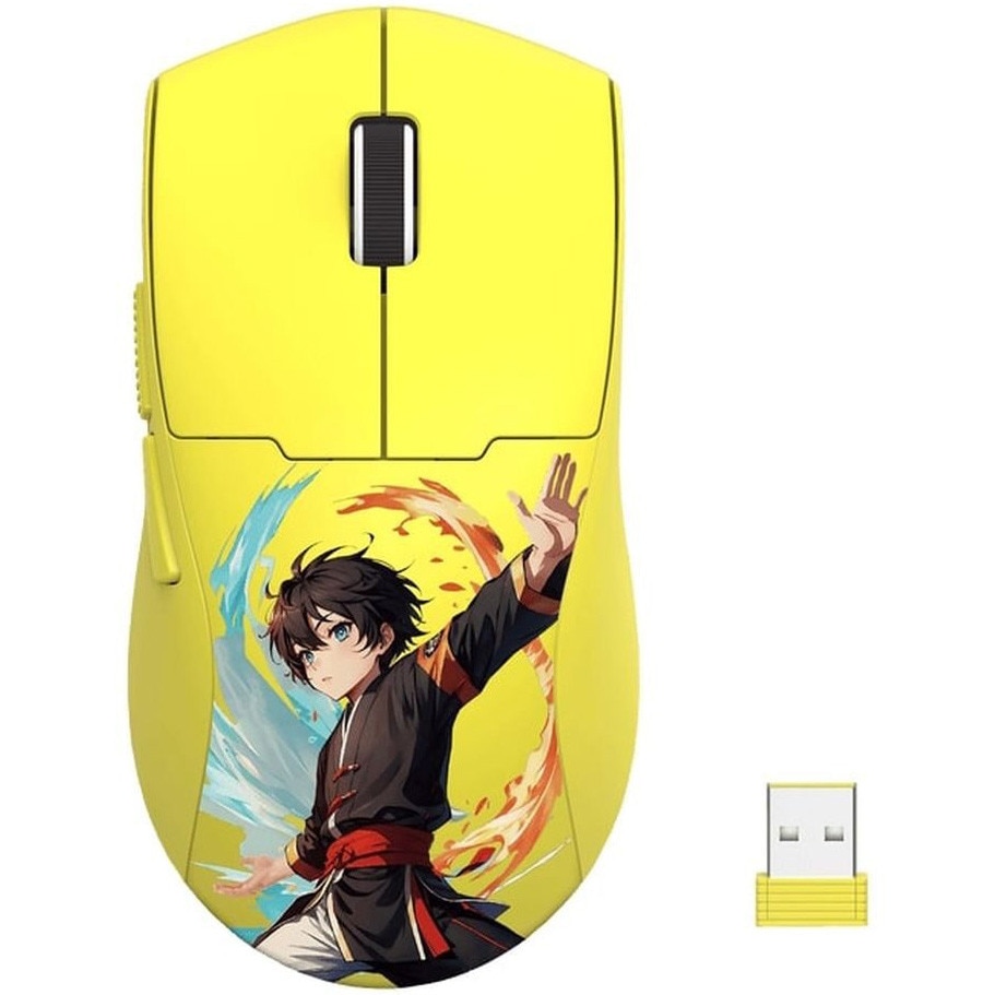 Mouse gaming wireless/cu fir Redragon K1ng Max, 26000 DPI, senzor optic Pixart PAW3395, Anime, Galben