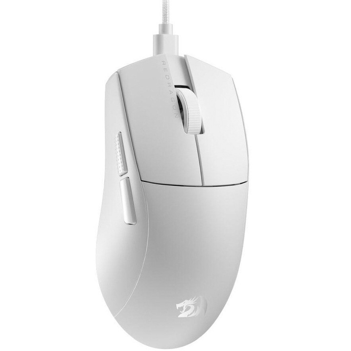 Redragon K1ng 1K vezetékes gaming egér, 12400 DPI, Optikai érzékelő Pixart PAW3327, Fehér