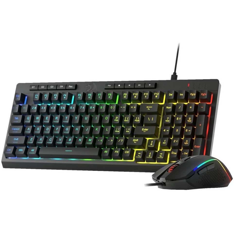 Kit tastatura si mouse cu fir Redragon S141, Iluminare RGB, Negru