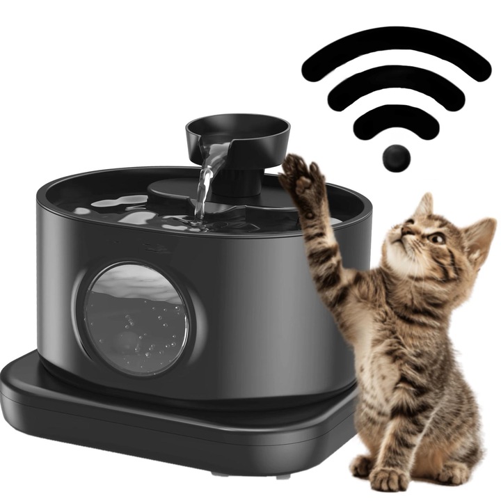 Automata macska itatókút 2,8 literes mozgásérzékelővel, vezeték nélküli, 5200 mAh-s akkumulátorral, szénszűrővel, LED vízszintjelzővel, ultra csendes, fekete