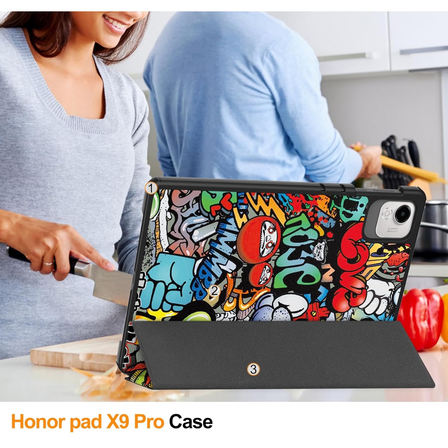 Husa pentru Honor Pad X9a tip stand functie sleep/wake-up protectie 360 - Graffiti