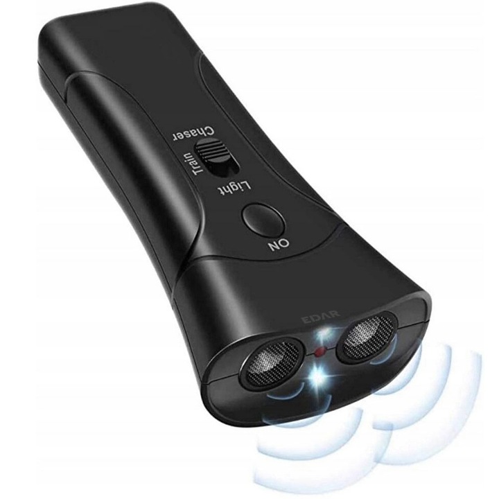 Aparat cu Ultrasunete Anti Caini Agresivi EDAR, Portabil, cu Functie de Dresaj si Lanterna LED, Raza 10m