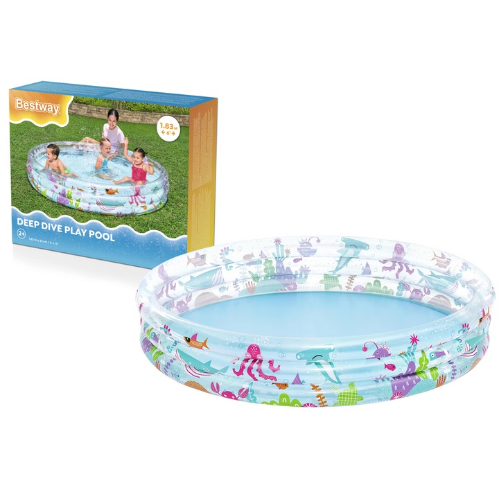 Надуваем морски басейн, 183x33см, 3 стълба, PVC, 480л, за деца над 3 години