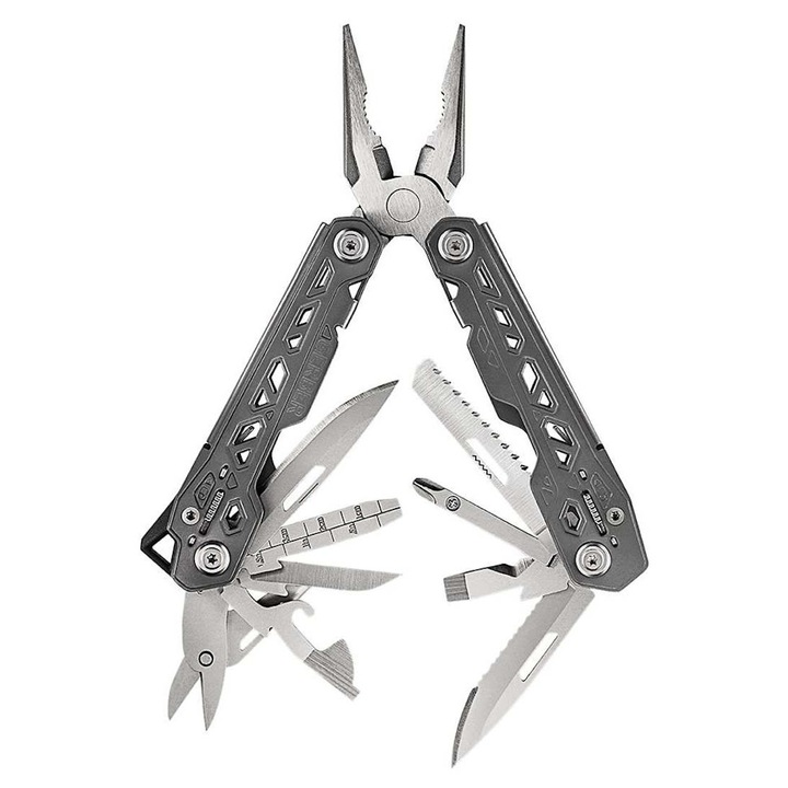 Multitool Gerber Truss, 17 unelte, gri, 16,5x1,68cm, cu husa