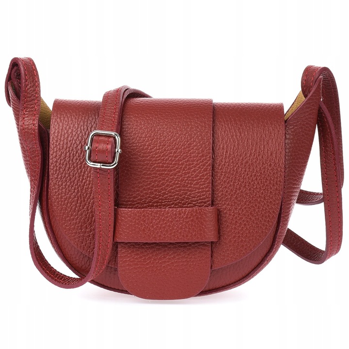 Vera Pelle valódi bőr válltáska, sötétpiros, méretei 20x8x15cm, fedéllel és cipzárral, szett.