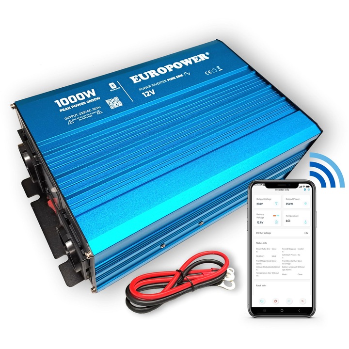 Invertor auto EuroPower 12V DC / 230V AC 1000W / 2000W sinus pur Bluetooth
