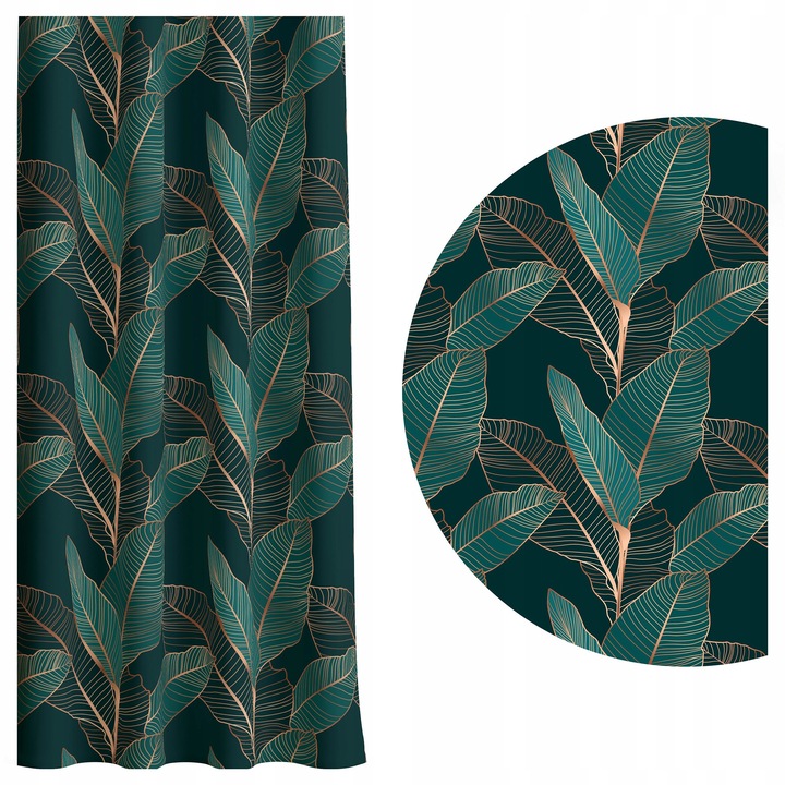 Готови завеси, Warmu, 140x160 см, Полиестерен материал, Многоцветно зелено, Тегло 180 г/м², Безплатна отстъпка, Плисираща лента тип „смок“, Сертификат Oeko-Tex® Standard 100, Пране при 60°C