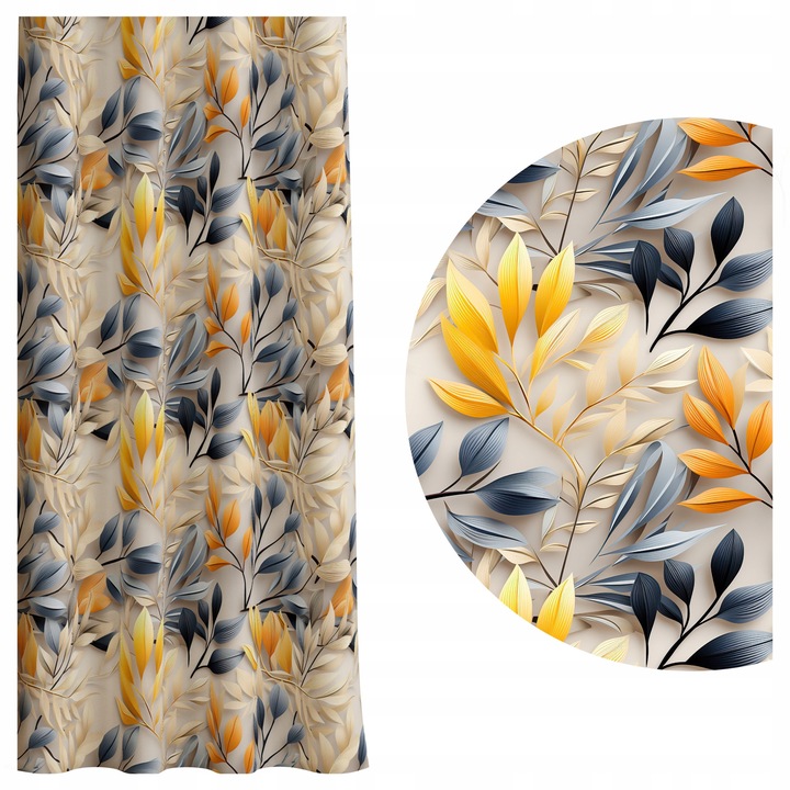 Готови завеси, Warmu, 140x230 см, Полиестерен материал, Бежово/Оранжево, Тегло 180 г/м², Безплатно скъсяване, Плисираща лента тип „смок“, Сертификат Oeko-Tex® Standard 100, Пране при 60°C