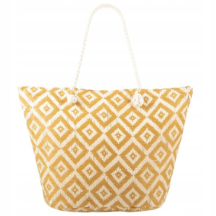 Nagy strandtáska, Bellugio, ZX-14142 modell, bézs színű, azték motívumokkal, 39x54x19cm