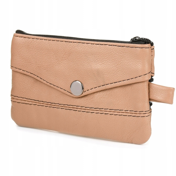 Etui pentru chei, Beltimore, trei compartimente, piele naturala, bej, 8x13,5cm