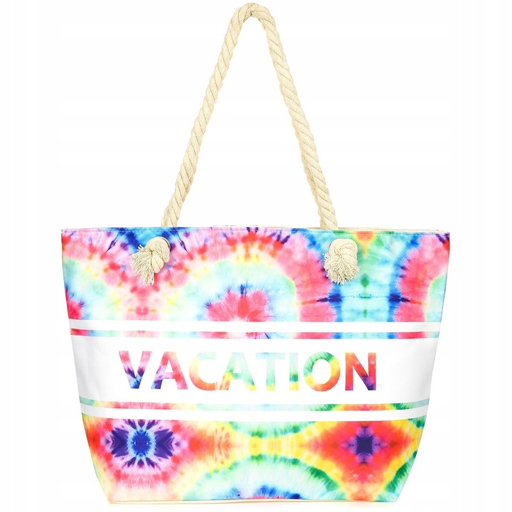 Geanta plaja mare, model nou, multicolor, 50x35x15cm, cu fermoar, captusita, manere lungi