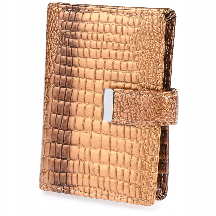 Кожен калъф за документи, златен, 16 отделения, 11,5x7,5 см