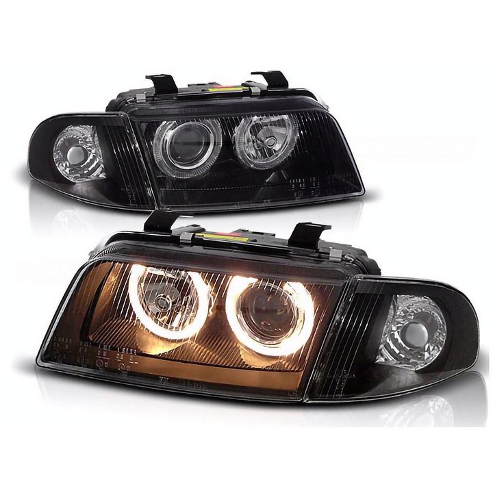 Комплект от 2 фара DEPO за Audi A4 B5, прозрачни лещи, пръстени за габаритни светлини