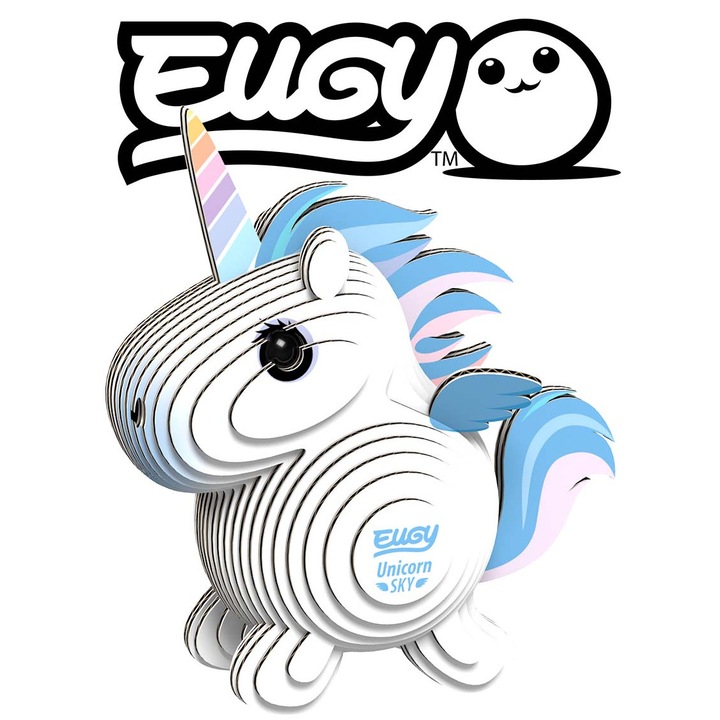 3D пъзел, Eugy, Еднороцел Блекитны, екологичен, с номерирани елементи, за деца над 6 години