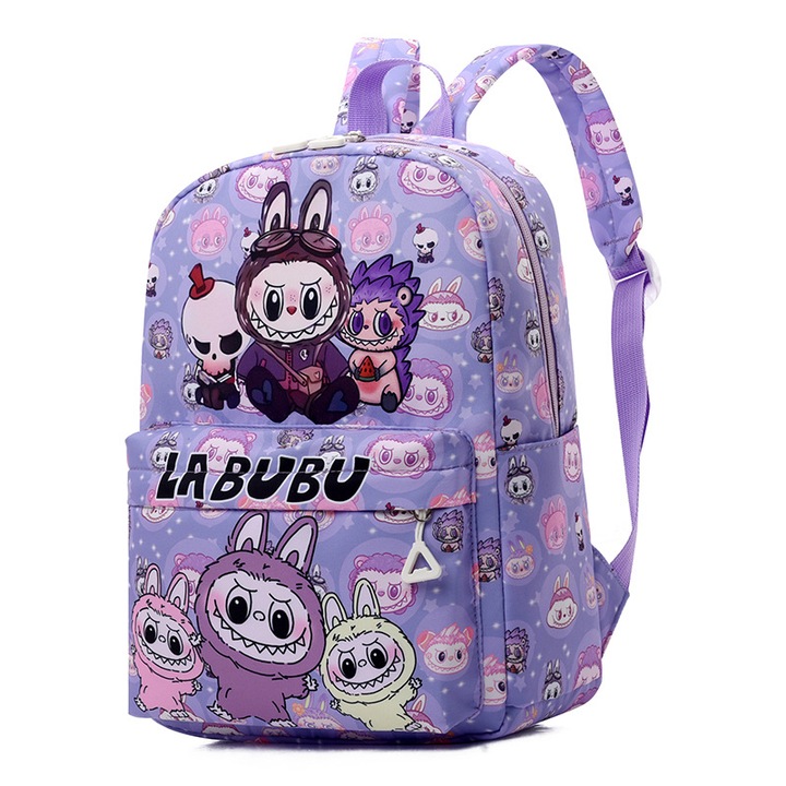 Ученическа раница Labubu, Лилава, размер 33x25x10см, комплектът включва 1 чанта
