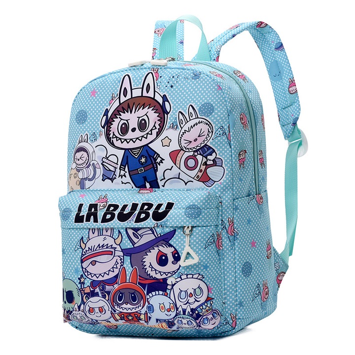 Ученичка Labubu, синя, размер 33x25x10см, комплектът включва 1 чанта