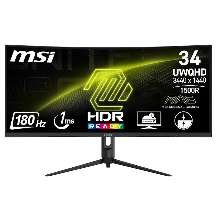 MSI 34" MAG 342CQR E2 VA LED gamer monitor, UWQHD 3440 x 1440, Ívelt képernyő, 180 Hz, 1 ms fekete