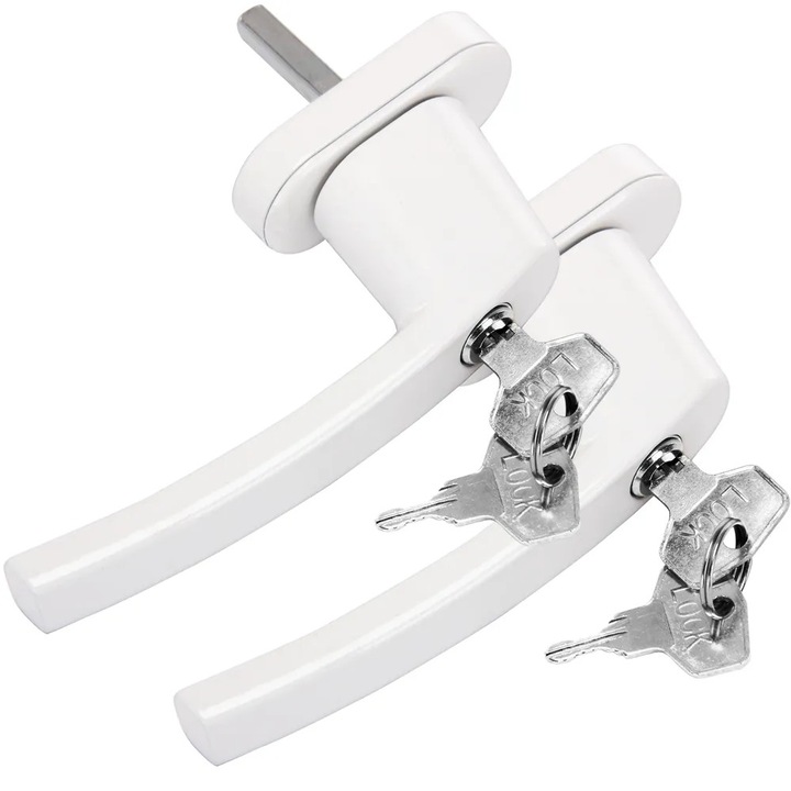 Set 2 manere pentru fereastra cu cheie, Monzana, incuietoare antiefractie si pentru siguranta copiilor, 2 chei, universal, otel, montare rapida, Alb
