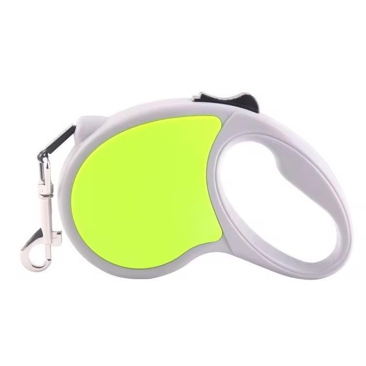 Lesa retractabila pentru caini, cu maner ergonomic Antialunecare, Buton pentru blocare, 3 M, Verde Fluorescent