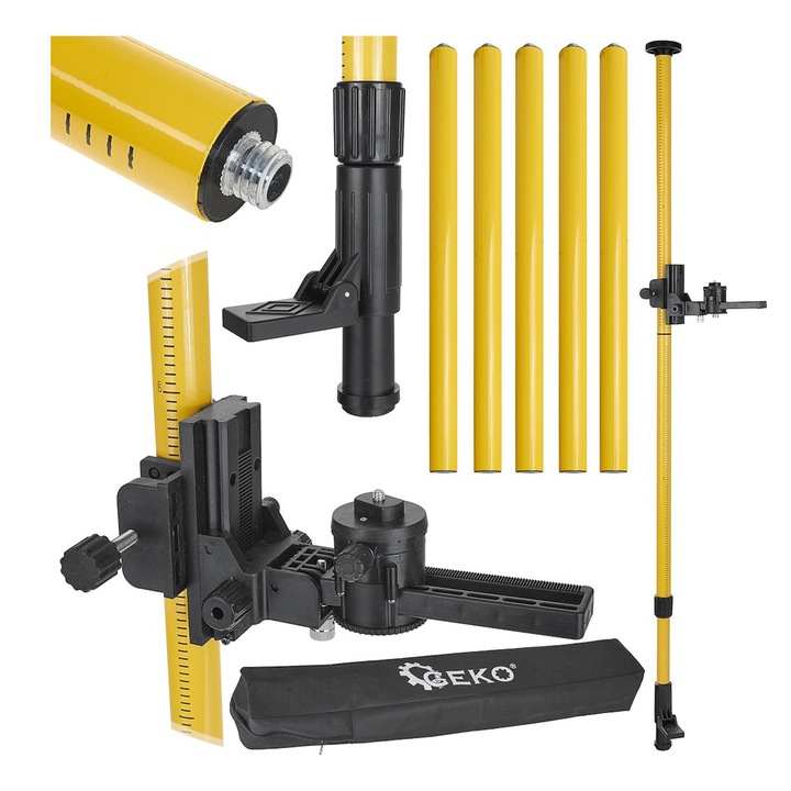 Stalp telescopic pentru nivela laser extensibil GEKO, 4.2 m, reglabil 72-120 cm, extensie totală 300 cm