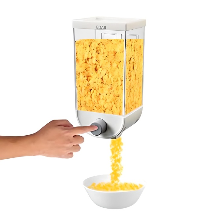 Dozator Cereale 1L/Kg EDAR, Rezistent, Recipient Depozitare Cereale, Dispenser Modern Pentru Bucatarie, Usor de Folosit, Alb