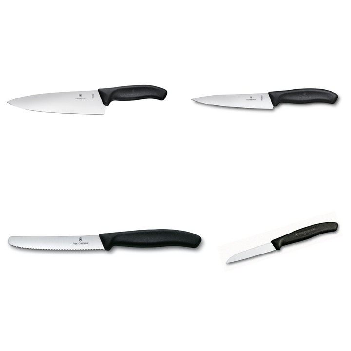 Set 4 cutite Victorinox Swiss Classic, negru, manere ergonomice