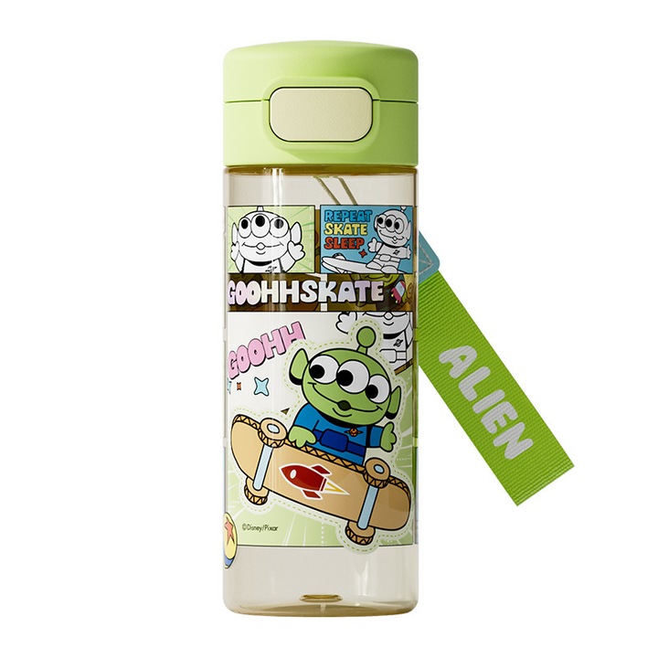 Бутилка за вода, BA-3, права, зелена, с три очи, пластмасова, 20 x 6.5 cm, 530 ml