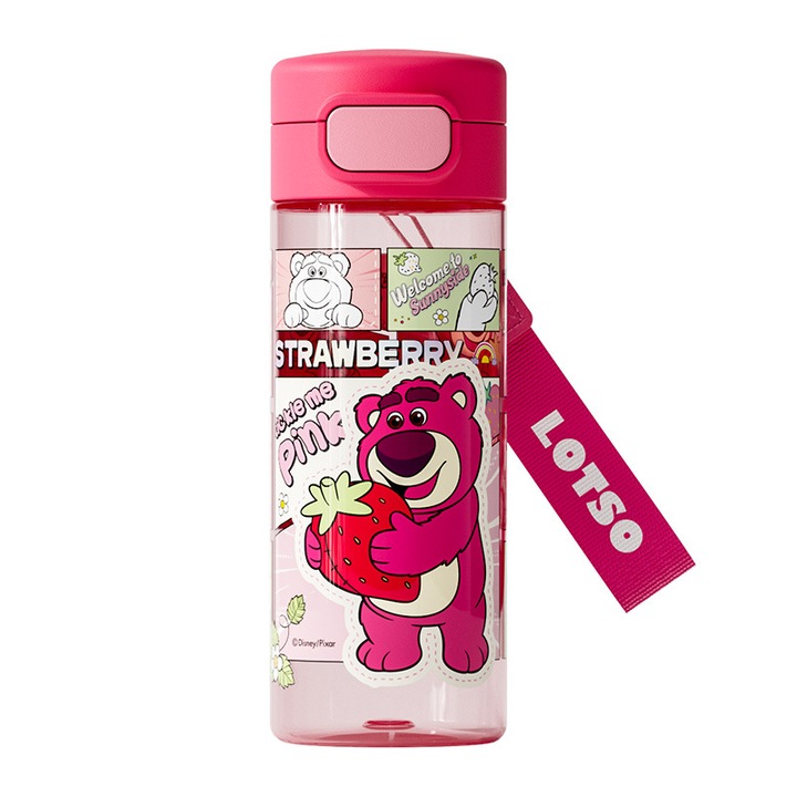 Бутилка за вода, BZ-2, розово ягодово мече, пластмаса, 20 x 6, 5 cm, 530 ml