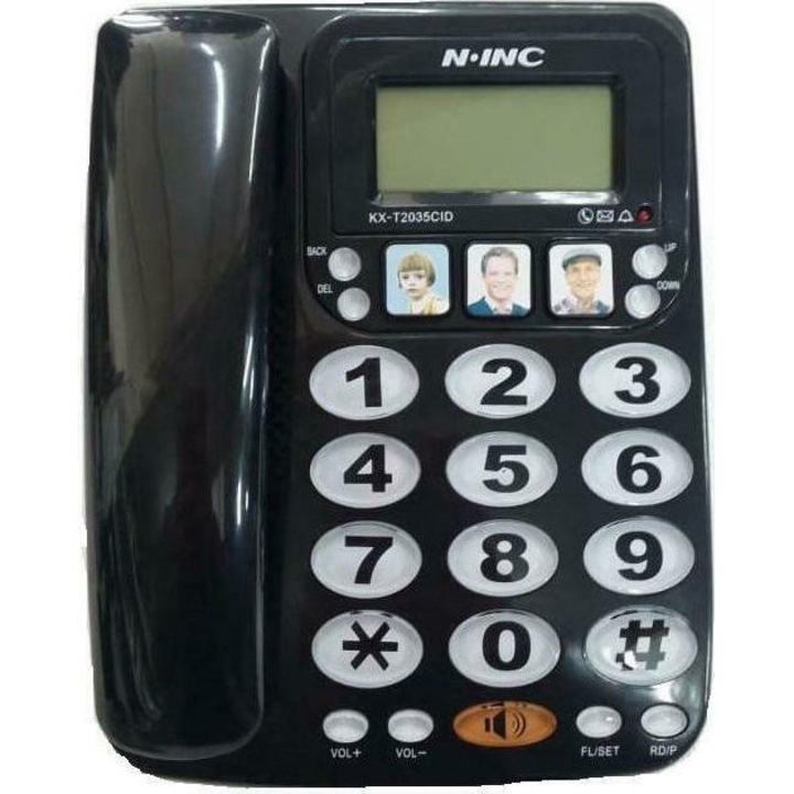 Telefon cu fir N-INC KX-T2035CID, negru, ecran mare, 20x16x7cm