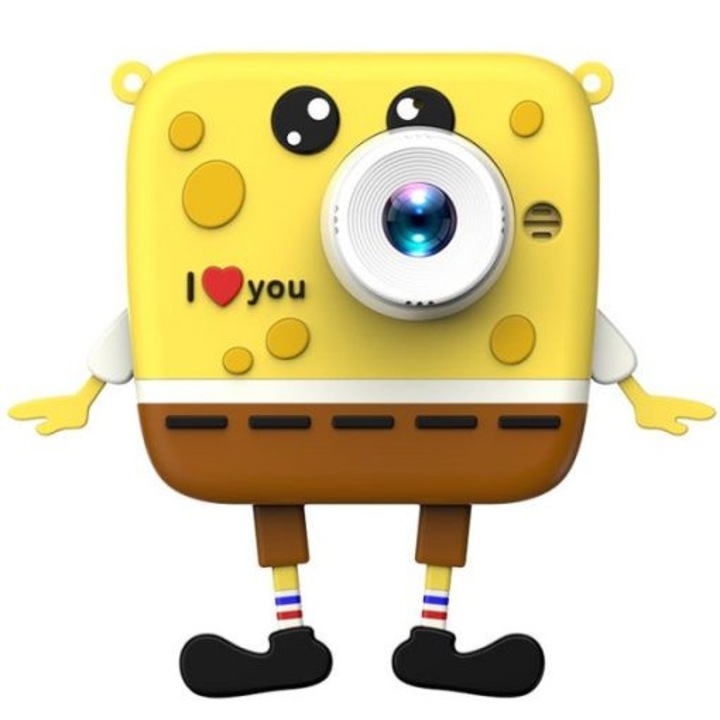 Camera foto digitala 20MP, analiza 1080P, galben, 15x14x5,5cm, set pentru copii