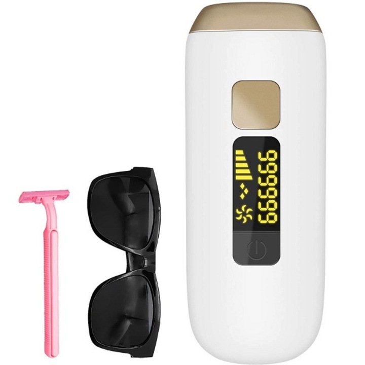 Epilator IPL, HYH-158, alb-auriu, 5 tipuri de epilare, 17x7,4cm, set complet