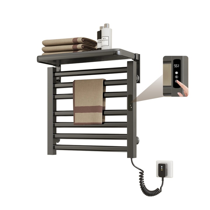 Suport incalzitor prosoape 2 in 1 CEEHOOM, 7 bare electrice, control temperatura, gri, 50x50cm