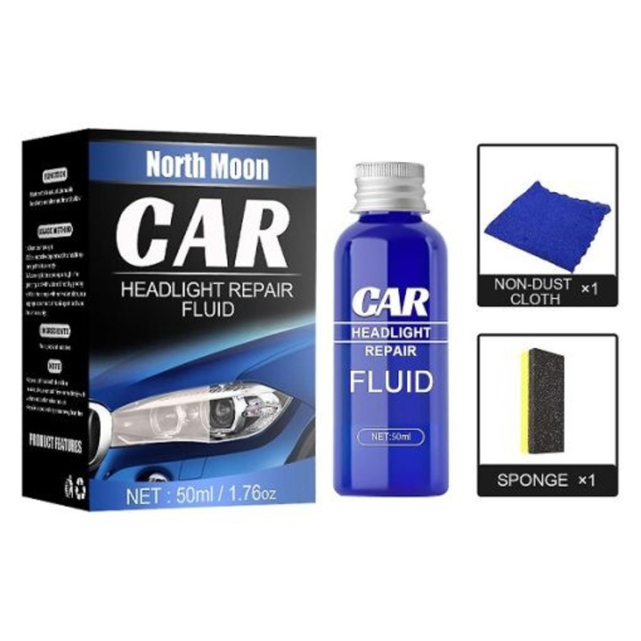 Kit solutie reparatii faruri, North Moon, 50ml, 6.5x3.5x9.5cm